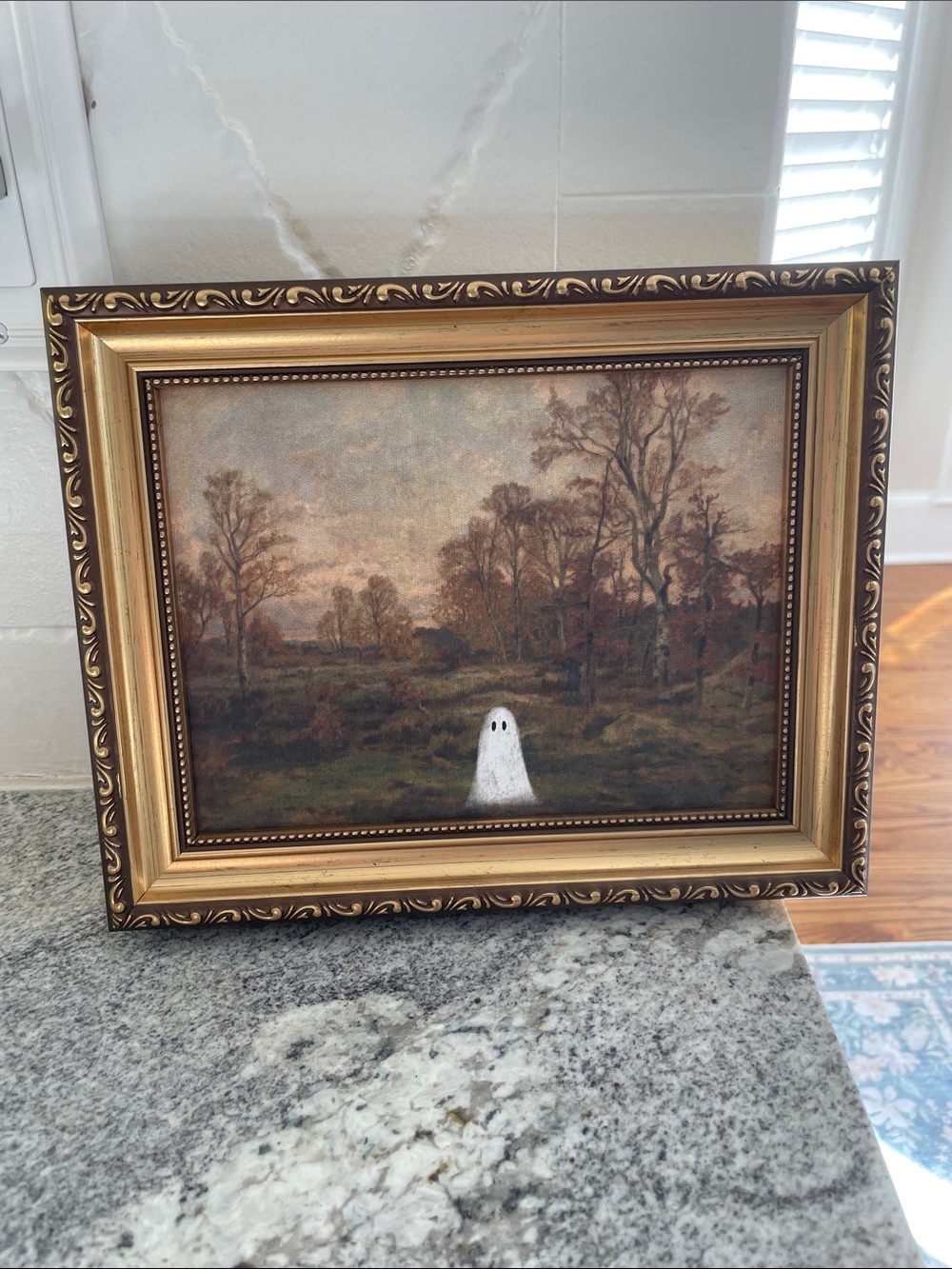 Framed Landscape Wall Art with White Ghost Accent